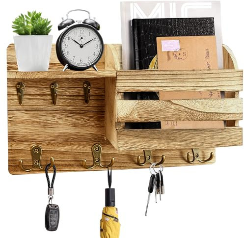 Armoire à clés moderne en bois avec étagère - Organisateur de clés avec 7 porte-clés - Pour salon, chambre à coucher, cuisine
