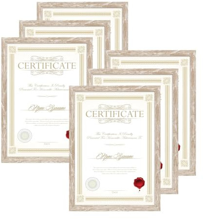 EYMPEU 6er-Set Bilderrahmen A4 Set, Urkundenrahmen, Fotorahmen DIN A4(21 x 29,7 cm), Geeignet für Wand- und Tischgestaltung, Beige