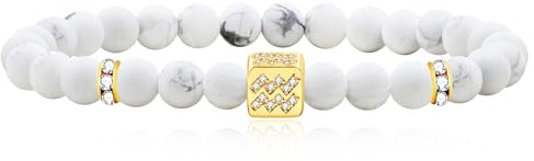 JunyiDIY Armband für Herren und Damen, 12 Sternbilder, natürlicher weißer Türkisstein, 6 mm, runde Perlen, exklusives Sternzeichen-Armband für Jungen und Mädchen, Geburtstagsgeschenk