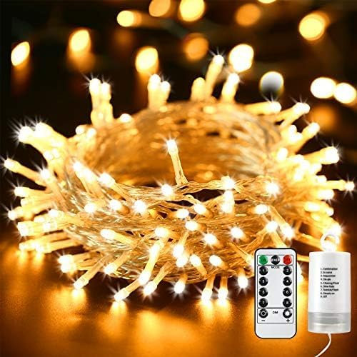 Qedertek Weihnachtsbeleuchtung Außen Batterie 10M 100 LED Lichterkette Timer mit Fernbedienung, Wasserdicht Lichterkette für Innen Party Weihnachtsbaum Dekoration (Warmweiß)