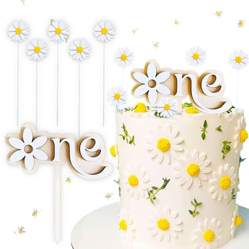 JeVenis Weißes Gänseblümchen Tortenaufsatz Gänseblümchen Geburtstag Dekorationen Gänseblümchen Tortendekoration Ein Tortenaufsatz Gänseblümchen Party Dekorationen