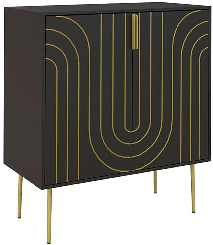 HOMCOM Storage Cabinet, Modern Kitchen Cupboard with 2 Doors, Adjustable Shelf and Metal Legs, Freestanding Sideboard for Living Room, Dining Room, Hallway, Black