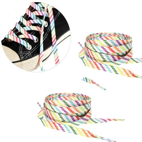 LURNODY 2 Pares Cordones de Arcoiris 100CM/140CM Cordones Niños Cordones Zapatillas Deporte, Adecuado para Zapatos Blancos Zapatos de Lona Zapatos Deportivos Zapatos Casuales Zapatos de Skate