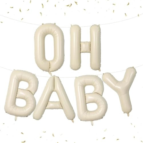 DazzJoy Oh Baby Luftballon, 16 Zoll Cremeweiß OH BABY Buchstaben Ballons, Oh Baby Luftballons Geburtstag, Oh Baby Folienballon, Oh Baby Helium Ballon für Babyparty Deko Junge Mädchen, Oh Baby Deko