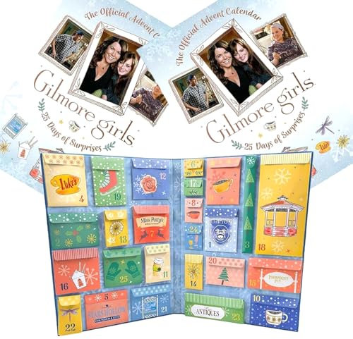 Qingsi Gilmore Mädchen Adventskalender 2024 25 Tage Weihnachten Countdown Kalender mit Sammlerdekorationen & Taschen & Aufklebern Klassische Komödie Gilmore Kalender für Fans Freund Familie