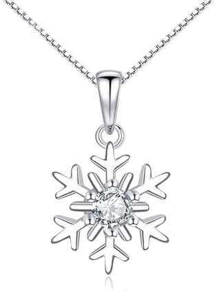 Loutade Silber Weihnachten Halskette, 925 Sterling Silber Schneeflocke Halskette mit Zirkonia, 45+5cm Silberkette mit Schneeflocke Anhänger, Silber Winter Halskette Weihnachtsschmuck zum Winter