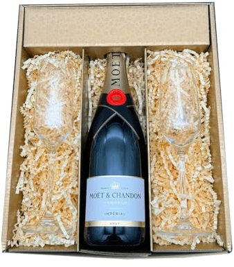 Coffret Or : Moët & Chandon – Champagne – Impérial Brut et 2 Flûtes « carr頻 – (1x75cl)