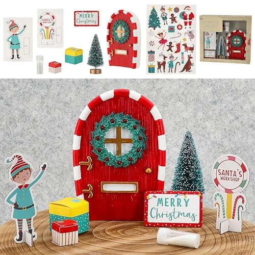 Cepewa Wichteltür Set 13tlg. | MDF Bausatz 14x19x0,1cm | Tür Tannenbaum Briefkasten Leiter Sterne Namensschild