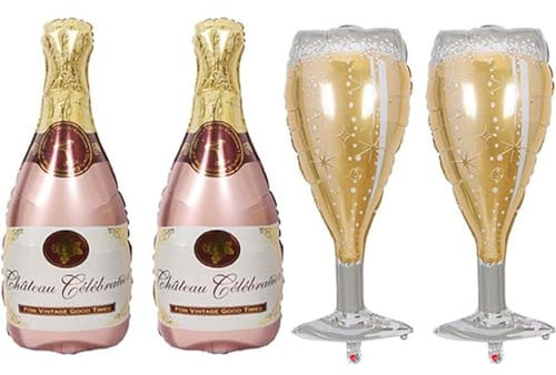 Champagne Bottle Balloon, Goblet Wine Glass Mylar Foil Balloons, Pink Champagne Aluminum Foil Balloon, Wine Alcohol Balloons for Birthday Engagement Bachelorette Party Decorations