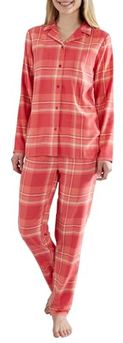 Götzburg Damen Flanell-Pyjama Set – Langarm, Knopfleiste, 100% Baumwolle, kariert, Herbst/Winter