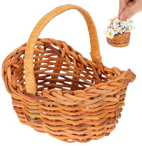 ERINGOGO Mini Weidenkorb Geflochten Rattan Blumenkorb Leicht Vielseitig Kleiner Korb Für Hochzeit Picknick Haushalt Dekoration 2.95X2.95X2.16In