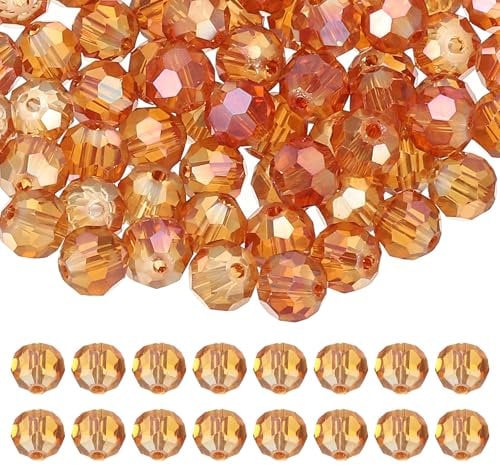 PATIKIL 8mm Round Crystal Beads, 100 Pcs Glass Faceted Ball Beads Loose Spacer Bead for Jewelry Making Bracelet Necklace Earrings Wind Chimes Craft, Burgundy