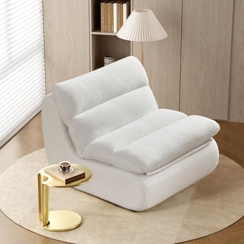 okwish Relaxsessel Schlafsofas mit Abnehmbare Rückenlehne und Sitzkissen,Lazy Polstersofa Indoor-Sitzkissen mit Bequeme, extra Dicke Polsterung für Schlafzimmer, Wohnzimmer,Weiß