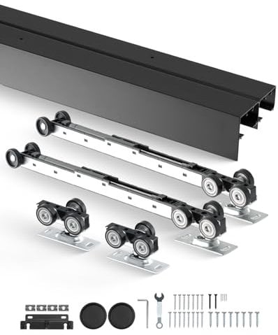 VEVOR Kit de Herrajes para Puertas Corredizas de 2438 mm de Aleación de Aluminio con Tiradores para Puertas Corredizas de Armario, para Sistema de 2 Puertas para Puertas de 35-45 mm de Grosor