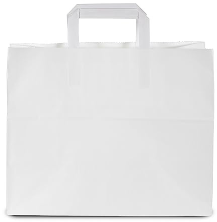 Commerline Papiertüten Groß 32x22x25 cm, 50 Stück, Papiertüten mit Henkel | Weiß, Papiertragetaschen, Tragetaschen Papier, Kraftpapiertüten, robust, für Einkauf, Einzelhandel, Take-away & Geschenke
