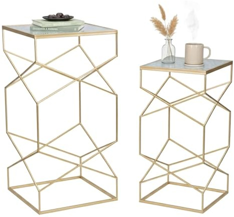 Dmoras Couchtisch Bibbiena 50x50x100 cm Gold Zeitungsständer