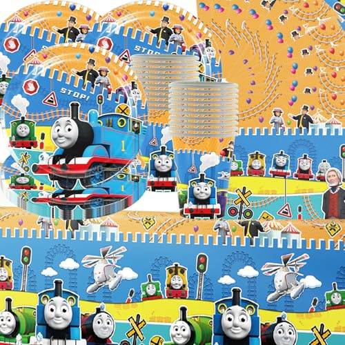 Set di 61 stoviglie Thomas per feste di compleanno per bambini, compresi piatti di carta, bicchieri, tovaglioli e tovaglie, adatte per 20 compleanni per bambini