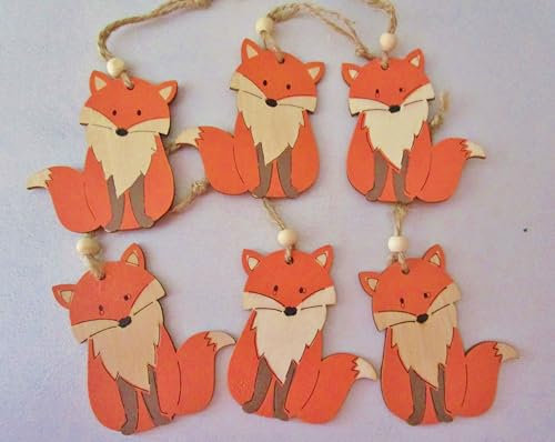 6er Set Holzhänder Fuchs Hängedeko Geschenkanhänger 6x4 cm Fensterdeko Hänger Herbstdeko Füchse aus Holz