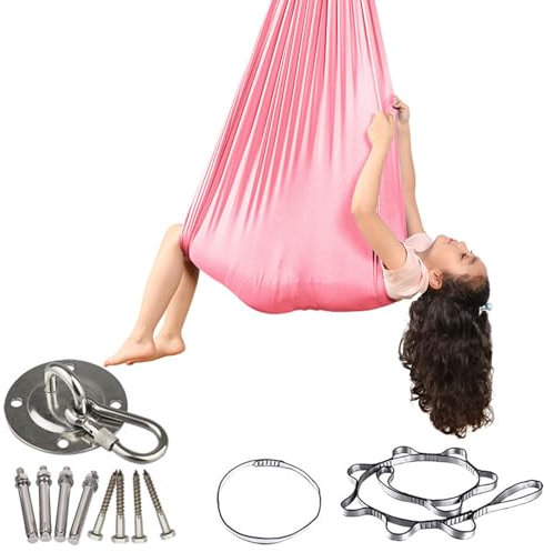 Therapieschaukel Aerial Yogatuch, Therapieschaukel Kinder Tuch, Yogatuch zum Aufhängen, Hängehöhle Kinder Schaukeltuch, Schaukeltuch Kinder Indoor Inkl.Befestigungsmaterial| (280 * 100CM Rosa)