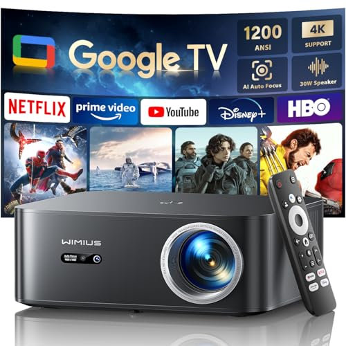 Vidéoprojecteur 4K【1500 ANSI/Google TV/Netflix Disney+Officiel】 Projecteur 4K Auto Focus/Keystone WiFi6 Bluetooth FHD 1080P Natif, Contrôle Vocal, Rétroprojecteur 350'' Zoom 50% Home Cinéma HDMI Arc