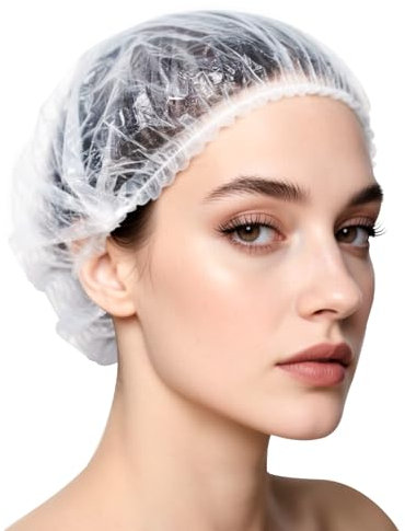 LOPHE Cuffiette da Doccia, 100PCS Cuffia da Doccia Monouso Addensato, Cuffie da Doccia Trasparente, Cuffie Capelli per Doccia Hotel Spa e Parrucchiere, Ø48CM (non Confezionato Singolarmente)