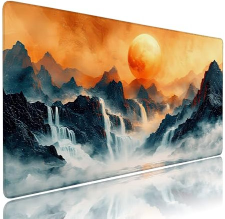 Grand Tapis de Souris XXL Jaune Tapis Bureau avec Base Anti-Dérapage, Design Durable et Imperméable, sous Main à Bords Cousus Clavier Mouse Pad Coucher Soleil 600x300x3mm pour Gamer PC Portable d-600
