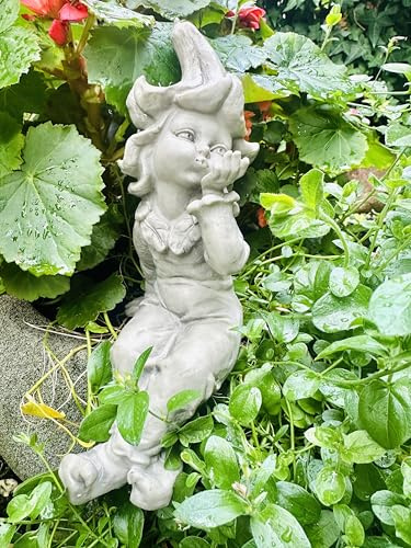 Generisch Blumenkinder Blütenkind Stechapfel Kantenhocker Kantensitzer | Aus witterungsbeständigem Resin - seidenmatt grau - Zauberblume - Gartenfigur - Blumenkind