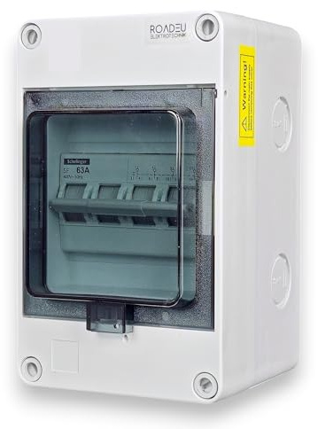 RoadEu - Netzumschalter 63A 4-polig – Stromquellen-Umschalter I-0-II für Notstrom – Schalter mit IP65 Wasserdichtem Gehäuse zur Montage – Für Haus, Werkstatt, Photovoltaik & Generator-Anlagen