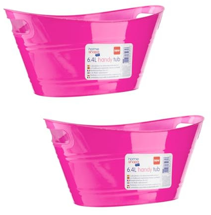 HOMESHOPA Handy Tub Ice Bucket, 2 Pack Pink Plastic Beverage Bucket With Handle, Stackable & Lightweight, Cooling Bottles Cans Utility Tub, Ideal for Party, Home & Garden