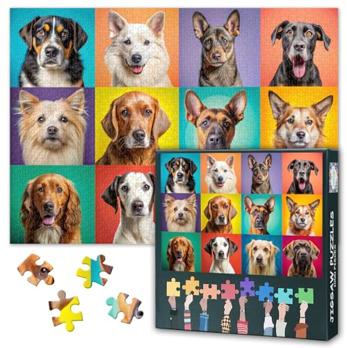 Jigsaw Puzzles for Adults 1000 Pieces - Vibrant Colorful Collage of Dogs Portraits, Canine Companions Art, Premium Animal Lovers Puzzle, Finished Size 27.5x19.7 in
