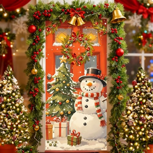 Weihnachtsdeko Tür Abdeckung Dekoration,Weihnachten Schneemann Tür Banner | Hängen Banner Hintergrund,Weihnachten Hängend Tür Banner,für Haus Veranda Haustür Weihnachten Deko -90 X 200 cm
