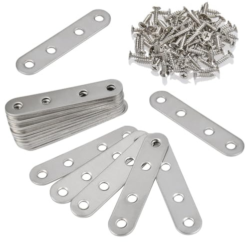 Flat Brackets for Wood 20PCS Flat Connecting Joining Plates 75 x 16 x 1.5mm, Metal Brace Bracket Heavy Duty Sleeper Bracket Stainless Steel Mending Plates for Connector for Wood Fixing with Screws