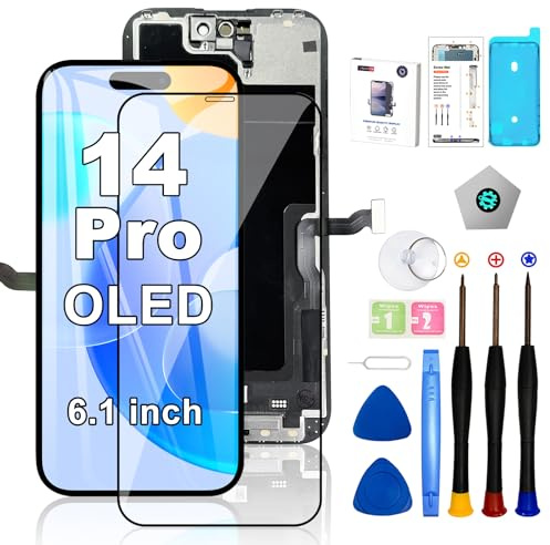 EFAITHFIX Ersatzdisplay für iPhone 14 Pro OLED [kein LCD] 15,5 cm (6,1 Zoll) Display, 3D-Touchscreen, FHD-Digitizer, Montage für A2650, A2889, A2890, A2892, mit Reparaturwerkzeugen, wasserdicht