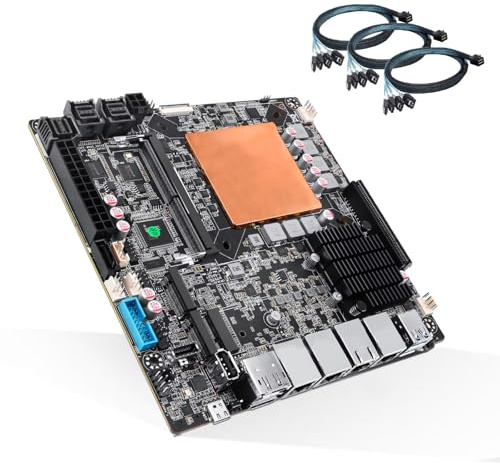 NAS Motherboard Mini ITX Ultra 5 125H, 10GbE+ Dual 5GbE+ 2.5GbE LAN, 12 SATA Ports, 2x M.2 NVMe Gen4, DDR5 32G RAM 1TB SSD, TF, Type-C, PCIe 4.0 x8, HD+DP+TypeC+eDP 4 Display, NAS Server/Storage 3SFF