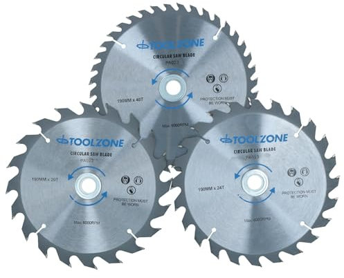 3pc 190mm TCT Circular Saw Blades 20/24 and 40 Teeth INC Adapter Rings TE522
