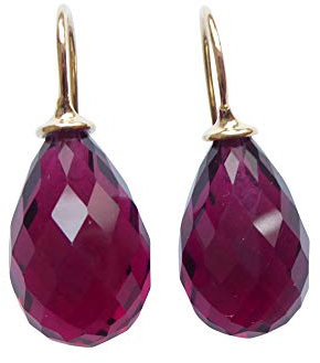 Quarzglas-Ohrringe himbeer-rot Tropfen Bügel Sterling-Silber vergoldet Geschenk Party Mode-Farbe festlich elegant Handarbeit Heide Heinzendorff