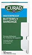 CURAD Butterfly Closure Waterproof Adhesive Bandages, 1-3/4 x 3/8, Ideal for Wound Care, Box of 12