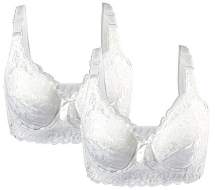 sourcing map Women Cotton Cup Push Up Bra Plus Size Bra 2 Pcs White 95