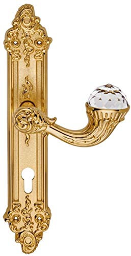 Casa Padrino Luxus Jugendstil Türgriff mit Platte und Swarovski Kristallglas Gold 15,5 x H. 33,5 cm - Hotel Accessoires B!