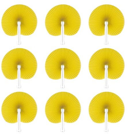 Bestage 20 Pieces Decorative Paper Folding Hand Fans Handheld,Yellow Round Wedding Foldable Fans Chinese and Japanese Fans Bulk for Bridal Guest Church Party Favors Dancing Birthday DIY