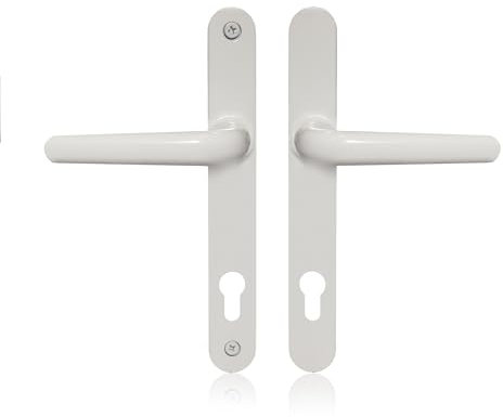 XFORT Uros White UPVC Door Handle, (PZ 92mm, 211mm Screw Hole Distance, 243mm Overall) Long Backplate Aluminium, Front Door Handle