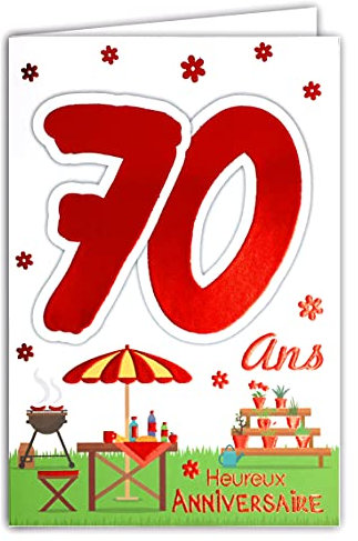 69-2140 Carte Anniversaire 70 ans Homme Femme - Flute Bouteille Champagne TV télévision