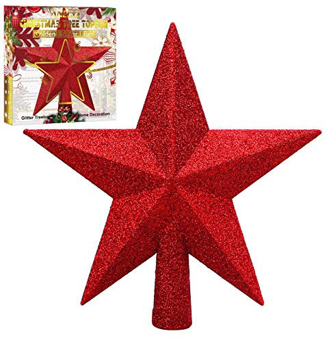 ANECO Glitter Mini Christmas Tree Topper Shatter-proof Small Christmas Tree Decoration Treetop for Holiday Ornament or Home Decor