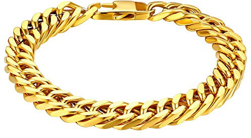 Cupimatch Herren Armband Panzerkette Edelstahl Poliert Glieder Link Kettenarmband Panzerarmband 21CM Biker Armkette Armreif für Männer Jungen Gold