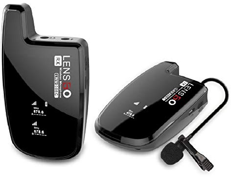 LENSGO Sistema Microfonico Lavalier Wireless, LWM-308C Mic Professionale Wireless Omnidirezionale UHF 30-canali con 1 Trasmettitore e 1 Ricevitore per Smartphone Fotocamera Canon Nikon DSLR e Altro
