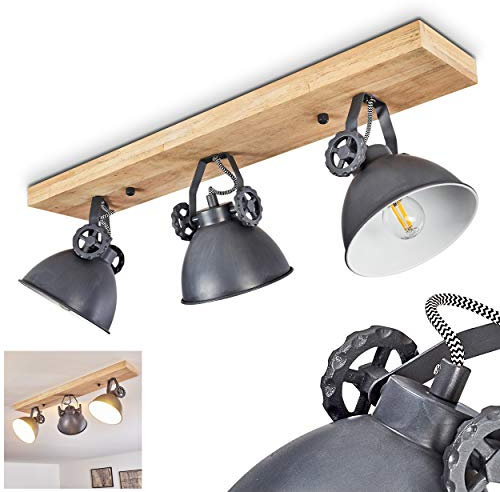 HOFSTEIN Deckenleuchte Svanfolk, Deckenlampe aus Metall/Holz in Blau-Grau/Natur, 3-flammig, mit verstellbaren Strahlern, 3 x E14-Fassung, Retro/Vinatge Design, ohne Leuchtmittel