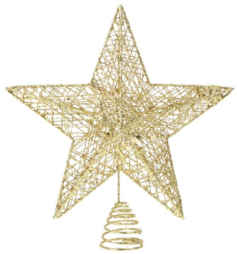 Stella Decorativa Per Punta Albero Di Natale Dorato Design Vuoto Con Glitter Per Decorazioni Natalizie Elegantemente Lucide