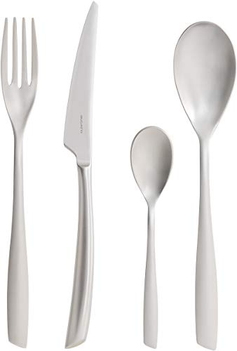 BUGATTI, Riviera, Set Posate 4 Pezzi in Acciaio Inox 18/10 Satinato. Set per 1 Persona Composto da 1 Cucchiaio, 1 Forchetta, 1 Coltello e 1 Cucchiaino caffè. Coltello forgiato monoblocco