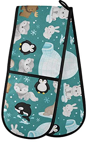 PUXUQU Ofenhandschuhe Süß Arktis Tiere Topfhandschuh Oven Mitts Backhandschuhe Topflappen für Zuhause Küche Backen Kochhandschuhe