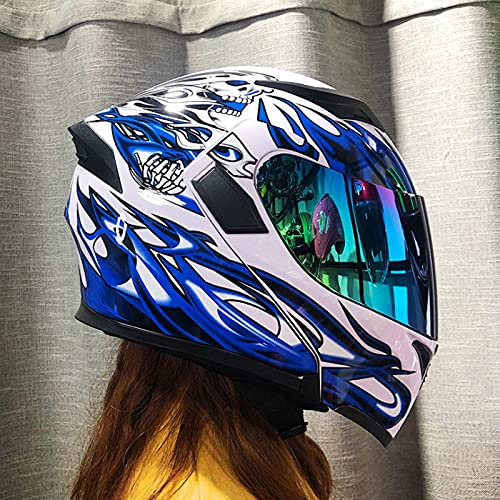 Motorrad-Integralhelm Modular-Helm Sturzhelm Rollerhelm Erwachsener Herren & Damen Flip-Up Helm Klapphelm Full-Face Motorcycle Helmet DOT/ECE-Zertifizierung Jet Helm Mopedhelm,Blau,3XL